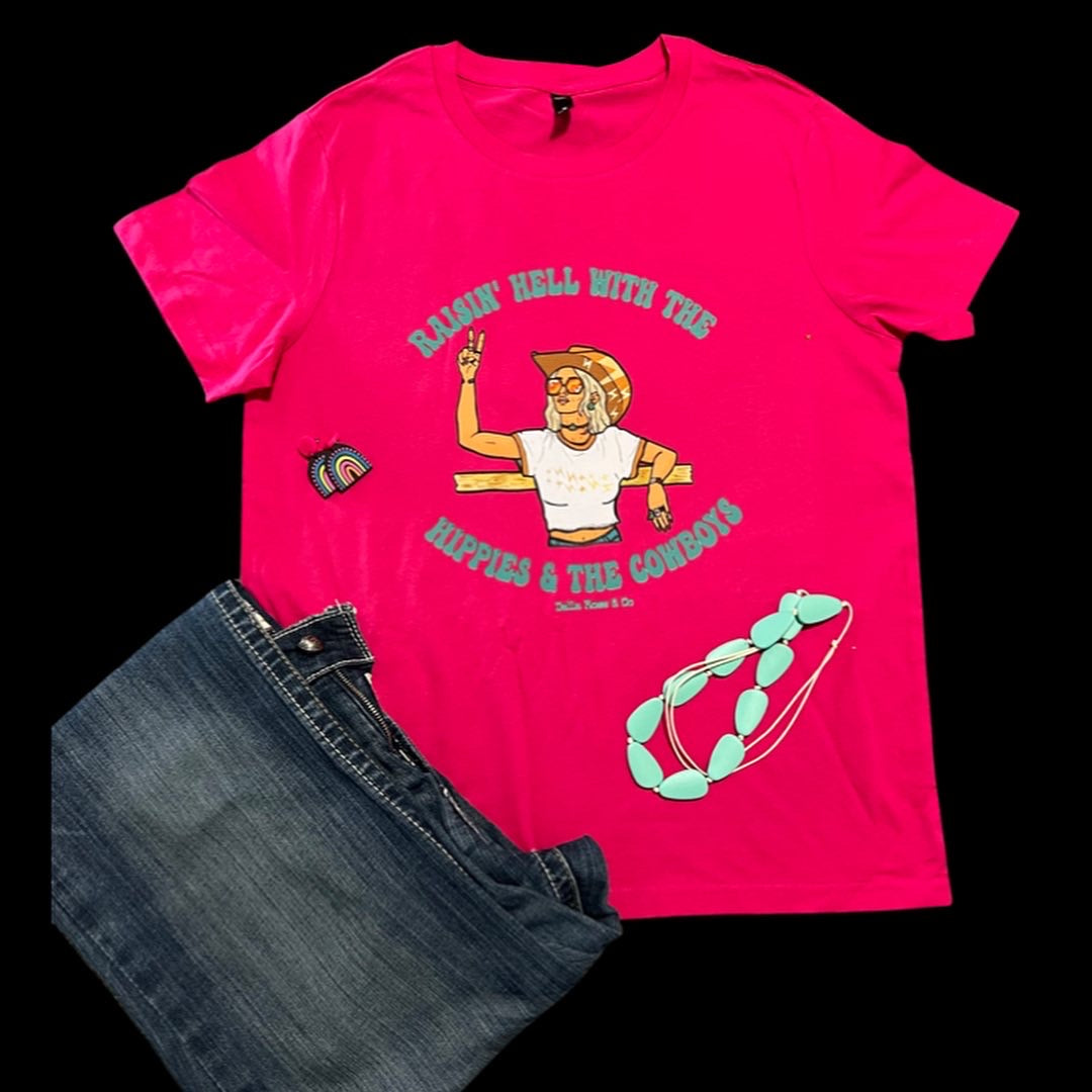 Hippies & Cowboys Pink Tee